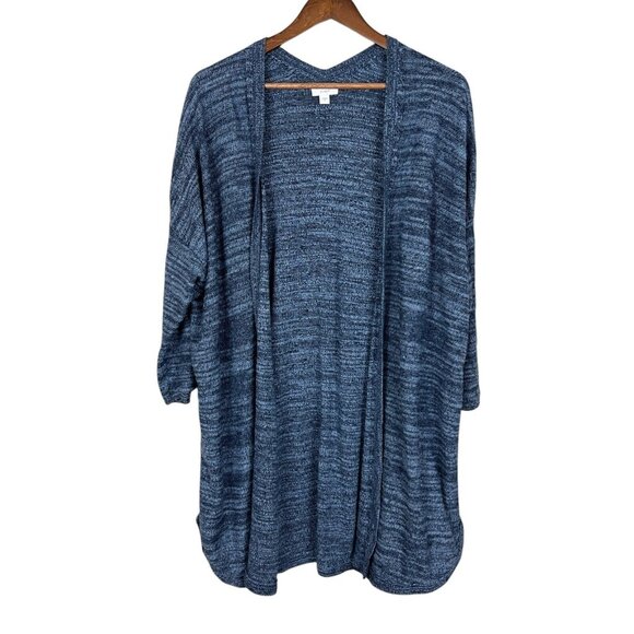 Pure J Jill Sweater Womens Large Blue Heathered Cardigan Open Front Cotton Linen - Picture 1 of 10